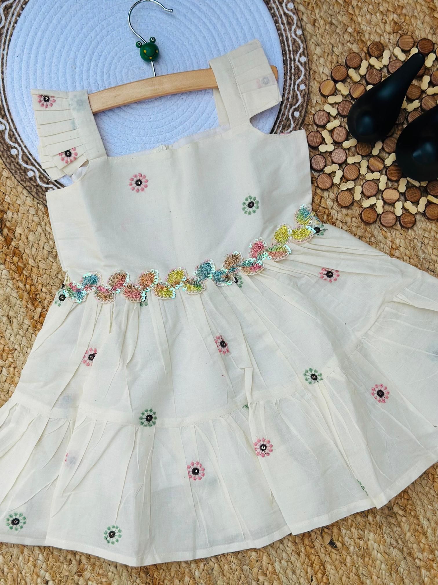 Glamorous Desirable Embroidery Work on Pure Khadi Cotton Fabric Kids Frock-White / 0-3 Month