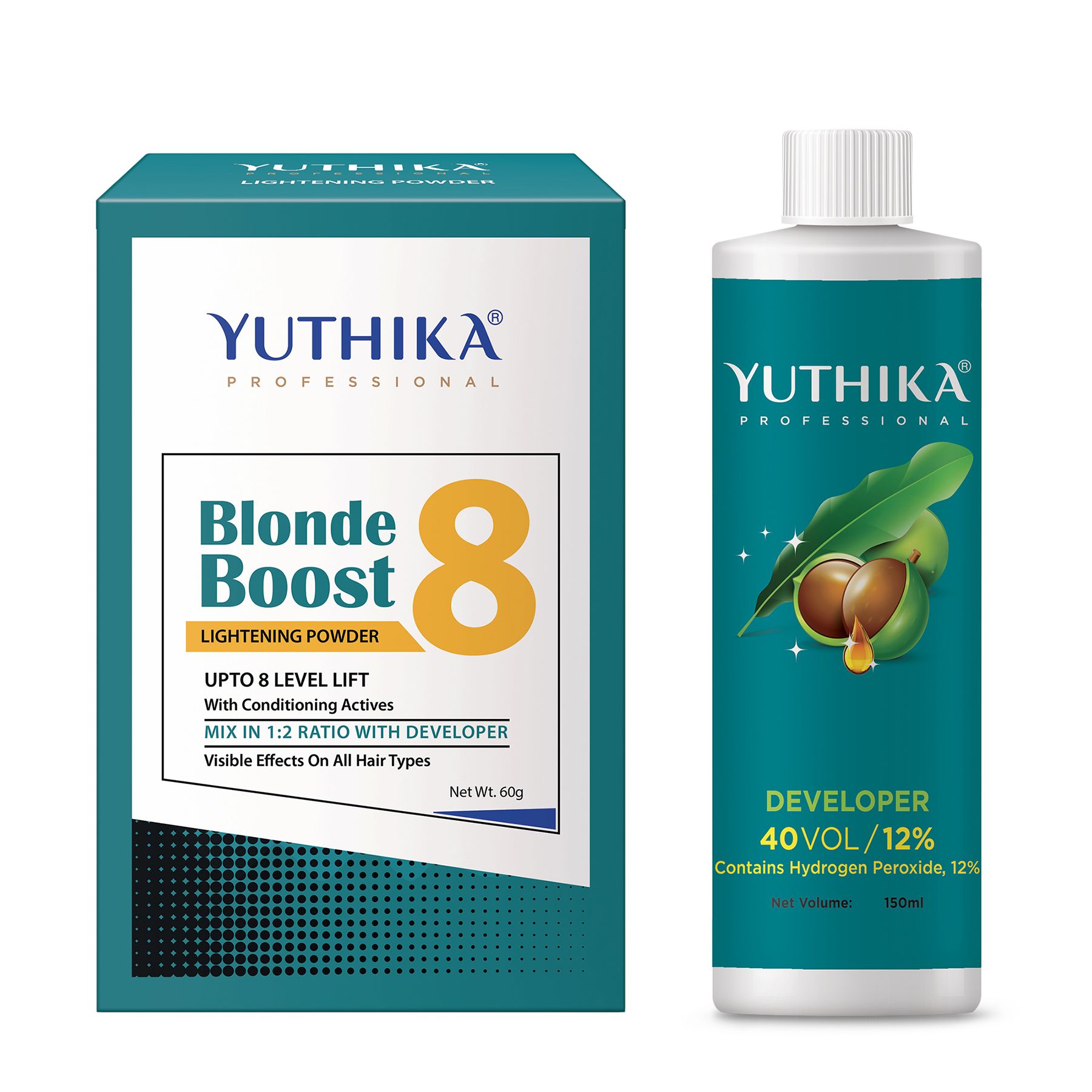 Yuthika Professional Blonder Powder 60g with Hair Color Developer 40 Volume (12%) 150ml