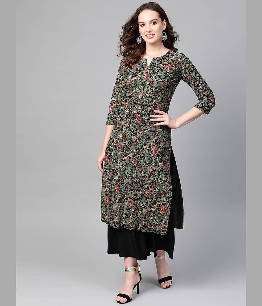 Vaamsi Cotton Printed Straight Women's Kurti - Black ( Pack of 1 )