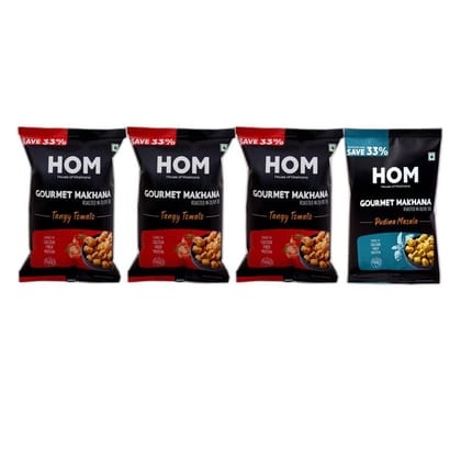 Gourmet Makhana (Pack of 4) with Flavours of Pudina Masala, 3 Tangy Tomato. - 56 gm