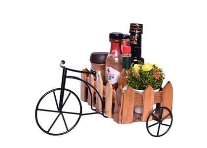 The Weaver's Nest Teak Wood and Metal  Cart Organiser (23 x 15 x 12 cm)