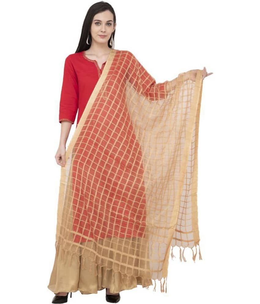 A R Silk Gold Cotton Hand Painted Dupatta