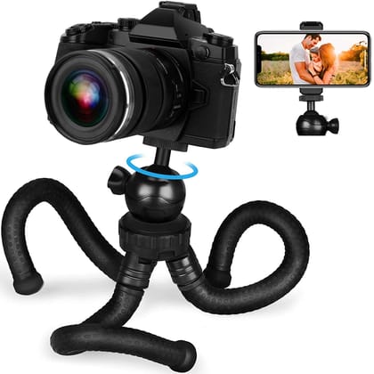 Adofys Flexible Gorillapod Tripod with 360 Rotating Ball Head Tripod for All DSLR Cameras(Max Load 1.5 kgs) & Mobile Phones + Free Heavy Duty Mobile Holder Adofys Flexible Gorillapod Tripod with 360 Rotating Ball Head Tripod for All DSLR Cameras(Max Load