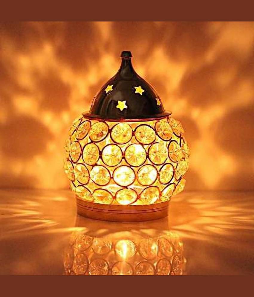 Fashion Bizz Brass Diwali Deepak On Stand Diya Table Diya Decorative Showpiece - 10 cm
