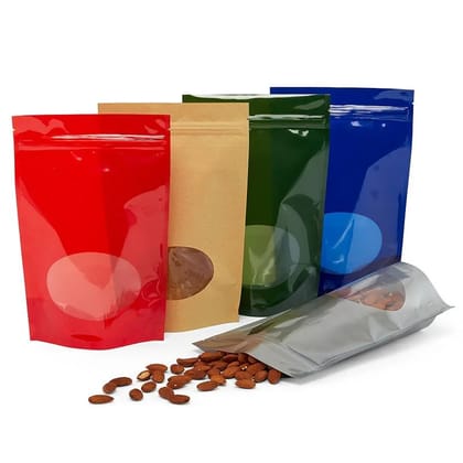 Colored Glossy with Oval Window Pouches Standup Pouches 235x345x60x60MM  1.5 KG  Capacity 500 pieces