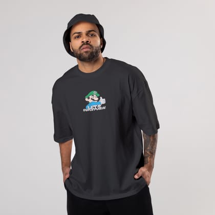 Colorful MARIO Oversized T-Shirts: Black: Sleek Monochrome Edge-S / Cotton / Black