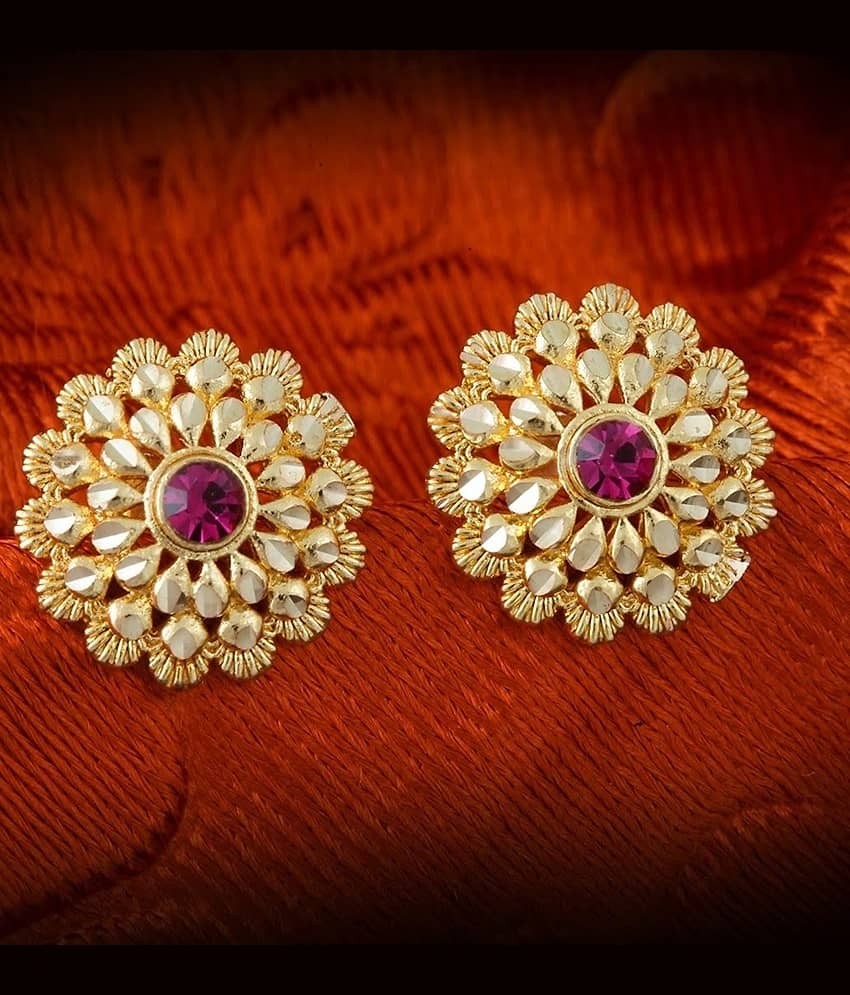 LUV FASHION Golden Stud Earrings ( Pack of 1 )