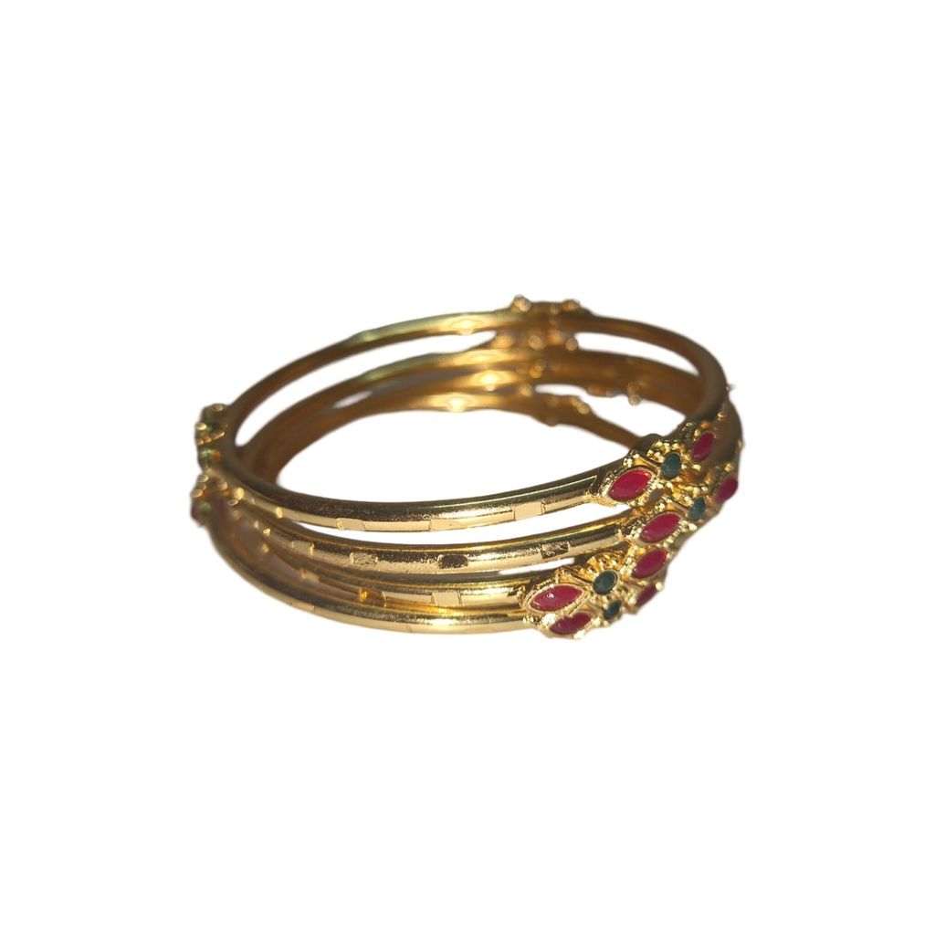 Gold Plated Bangles with Ruby Stones - Set of 4
