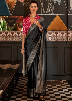 Beautiful Black Soft Silk Banarasi Saree With Brocade Blouse