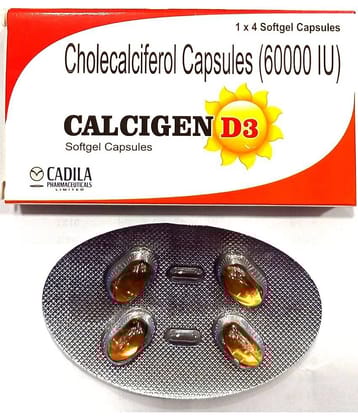 Calcigen D3 softgel capsules ( PACK OF 5)  TOTAL 20 CAPSULES Standard Oral Kit