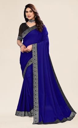Women's Embellished Plain Solid Bollywood Chiffon Saree with Blouse (Blue)