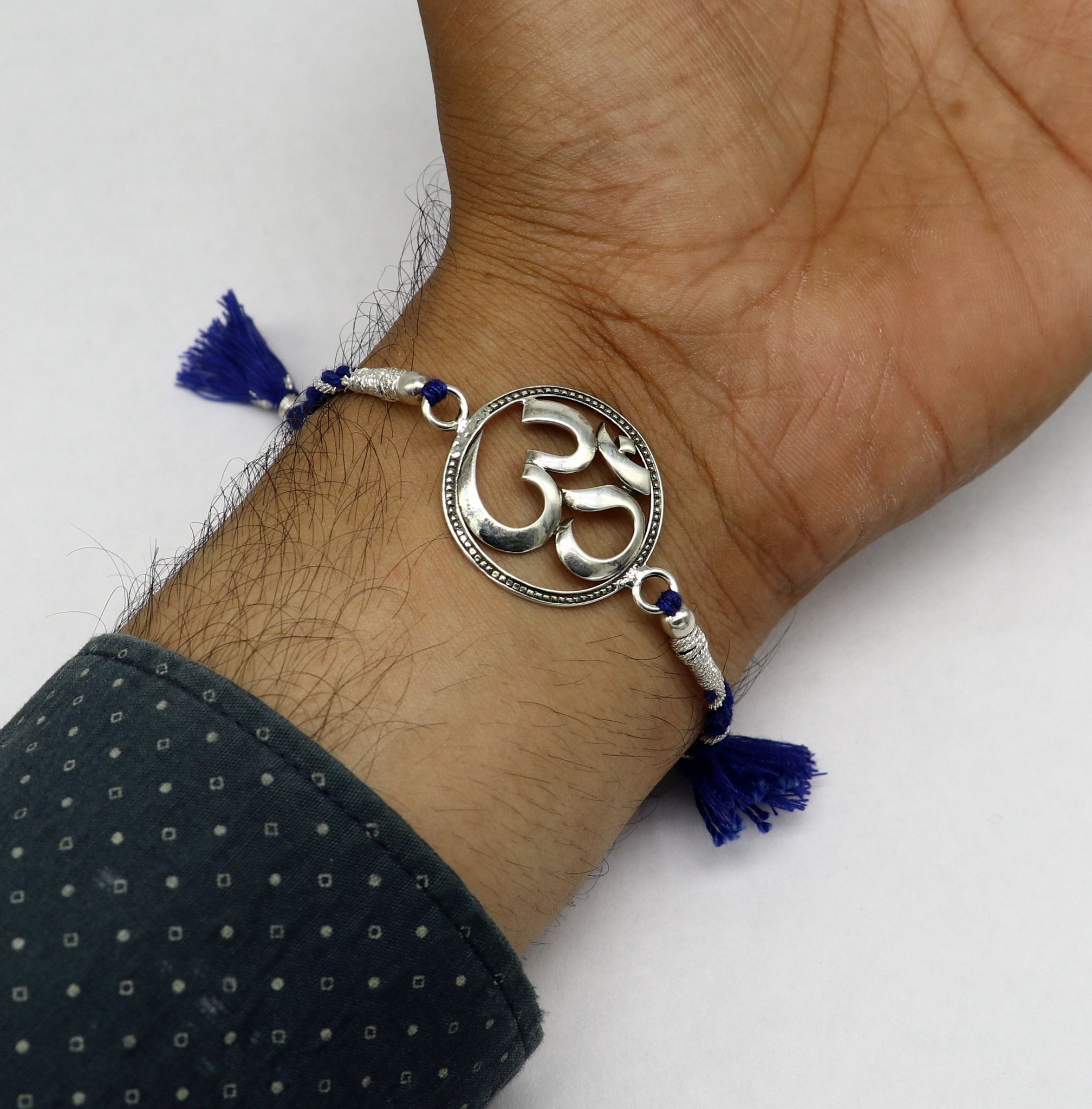 925 sterling silver handmade custom made Rakhi Bracelet, Exclusive Vintage OM Aum design size free Bracelet for Rakshabandhan rk20