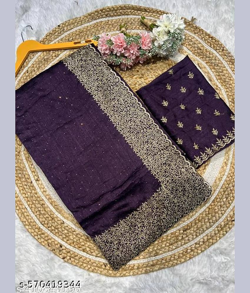 Shivadit ethnic Georgette Embroidered Regular Saree With Unstitched Blouse Piece ( Wine )
