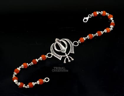 925 Sterling silver divine Waheguru Khalsa Rakhi  bracelet best gift for your brother's for special personalized gifing rk240-6. / Rudraksha Rakhi