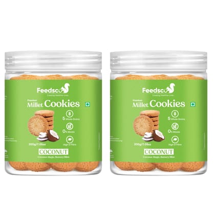 Feedsco Millet Coconut Cookies (200g x 2 Packs) - Multigrain, Premium Handmade Healthy Snack Biscuits | No Preservatives | Ideal Kids Snack, Tiffin Box Treat