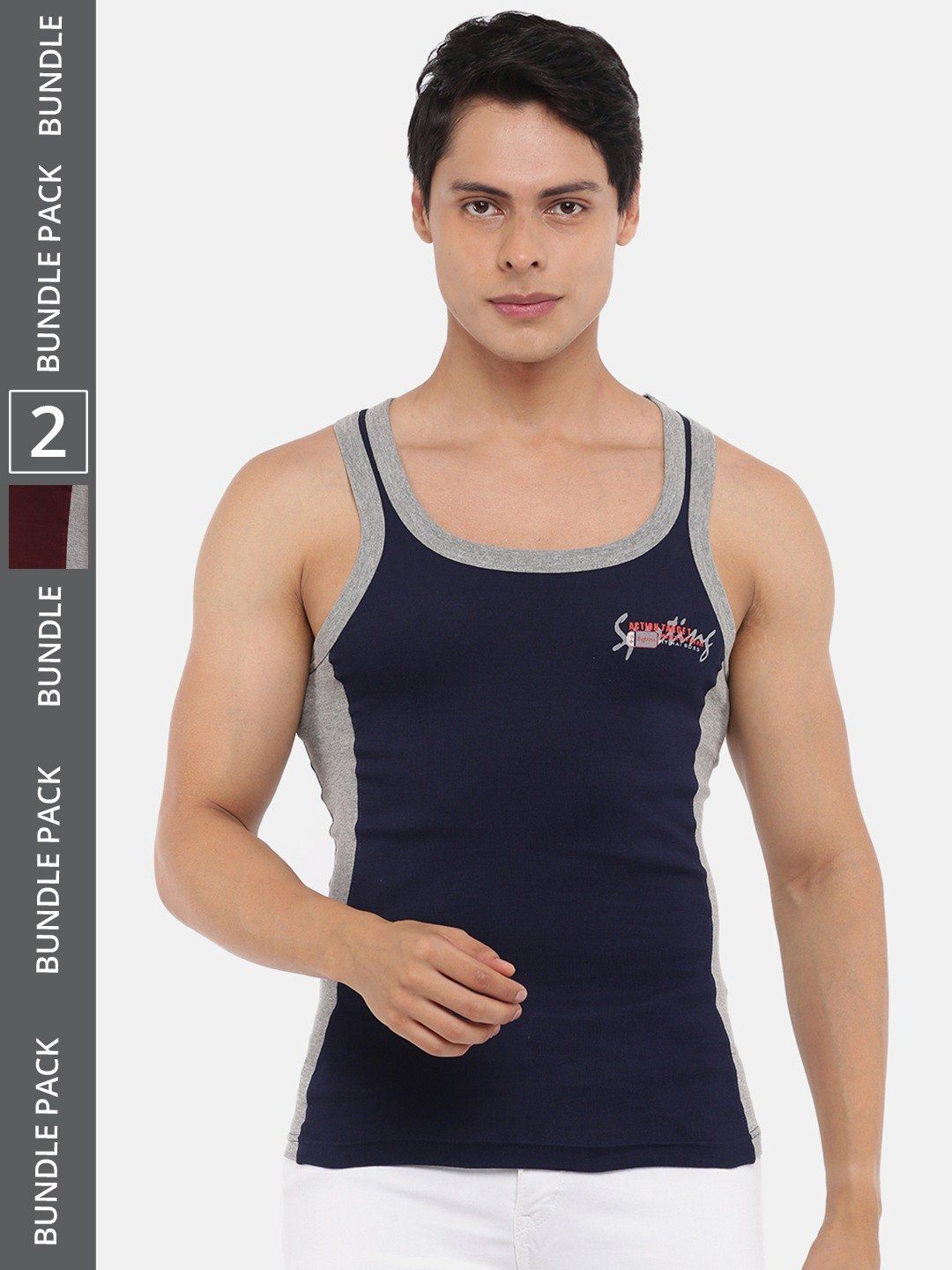 Men's Assorted Pack of 2 Solid Combed Cotton Racerback Styled Gym Vest