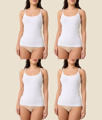 Inner Element Pack of 4 Camisole slips Cotton Camisoles ( White )