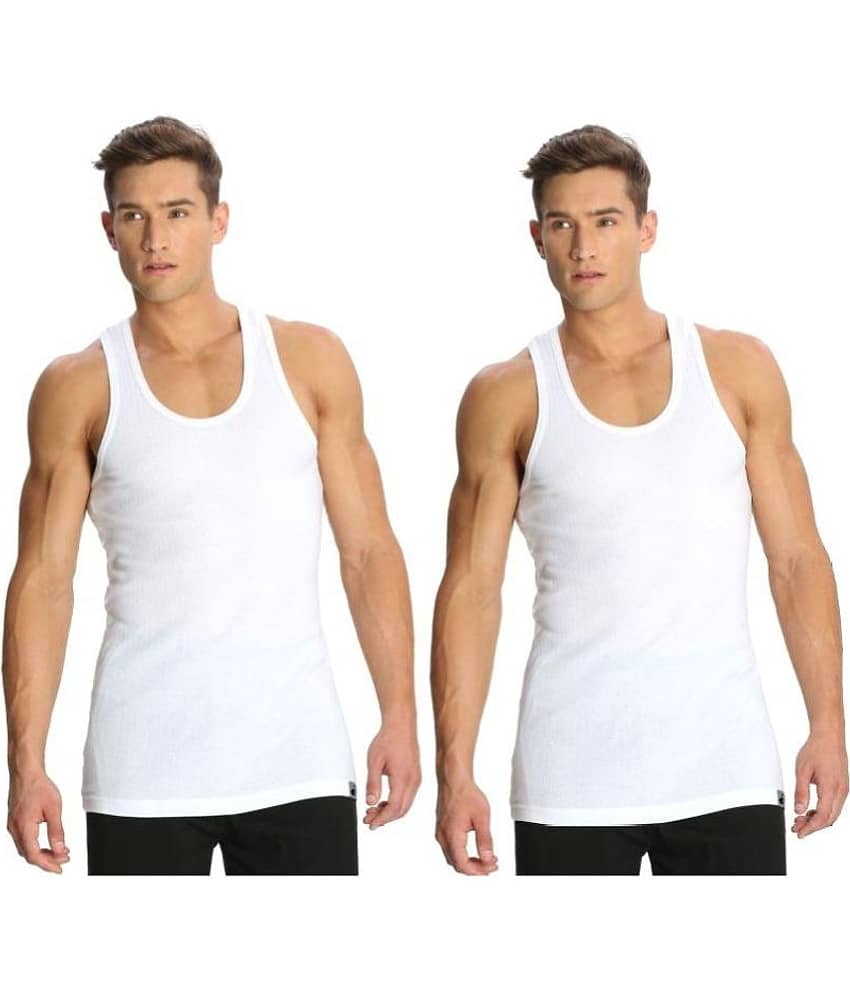 Jockey White Sleeveless Vests Pack of 2