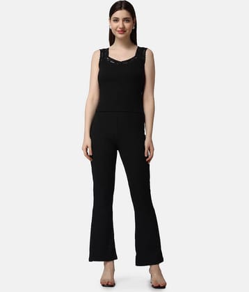 POPWINGS Women Solid Top With Trousers Co-Ord Set ( Black )
