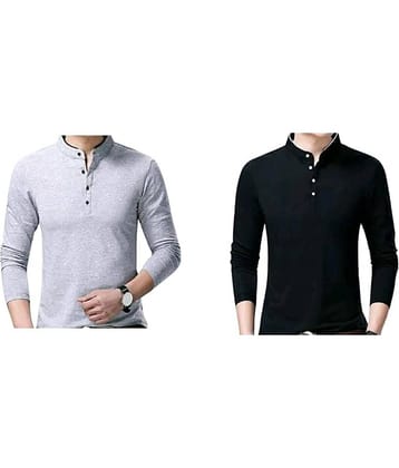 Alexender Cotton Blend Regular Fit Solid Full Sleeves Men's Mandarin Collar T-Shirt - Multicolor ( Pack of 2 )