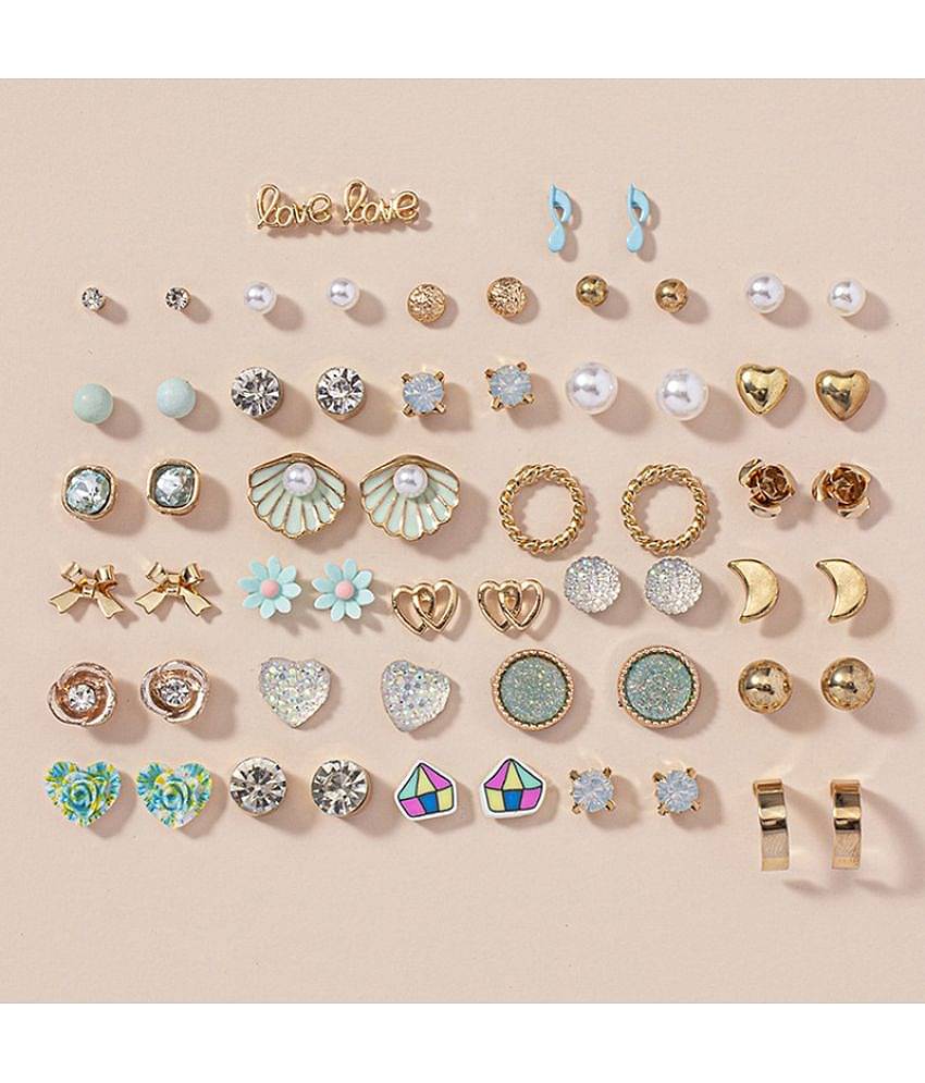 FASHION FRILL Golden Stud Earrings ( More Than 10 )