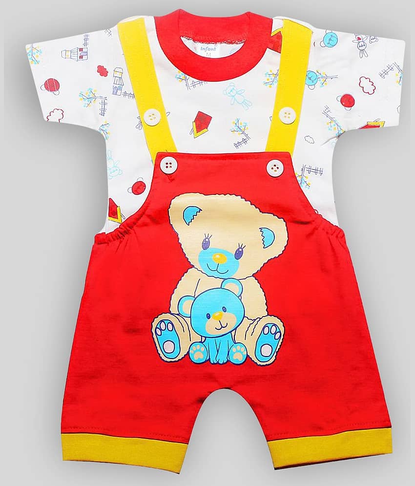 INFANT Pack of 1 Baby Boys Cotton Dungaree Sets ( Red )