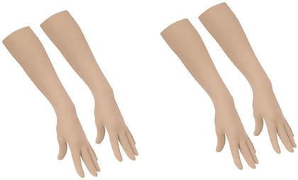 Nawani 2 Pair Cotton Full Hand Gloves Sun Protection Gloves for Women Skin Colour