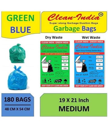 Clean India C-I - 6 Packs Medium Disposable Garbage Bags for Wet and Dry Waste (90 Pcs Blue and 90 pcs Green) -3 Packs Each