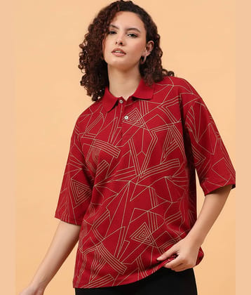 GET GOLF Women Cotton Blend Oversized Fit Polo Collar T-Shirt ( Maroon )