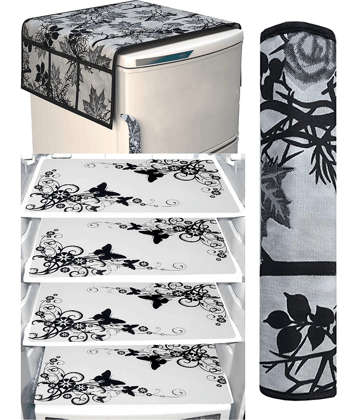 Crosmo Polyester Nature Fridge Mat & Cover ( 99 53 ) Pack of 6 - Black
