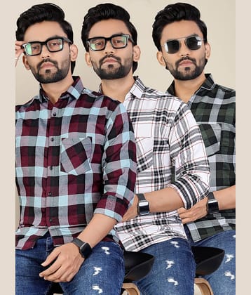 ADWYN PETER 100% Cotton Regular Fit Checks Full Sleeves Men's Casual Shirt - Multicolor 2 ( Pack of 3 )