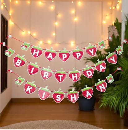 Partybus  Strawberry Happy Birthday Banner with name (8 Letters)