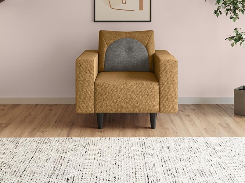 Cresco 1-Seater Fabric Sofa (3-Years Warranty, Solid Wood, Camel and Taupe)