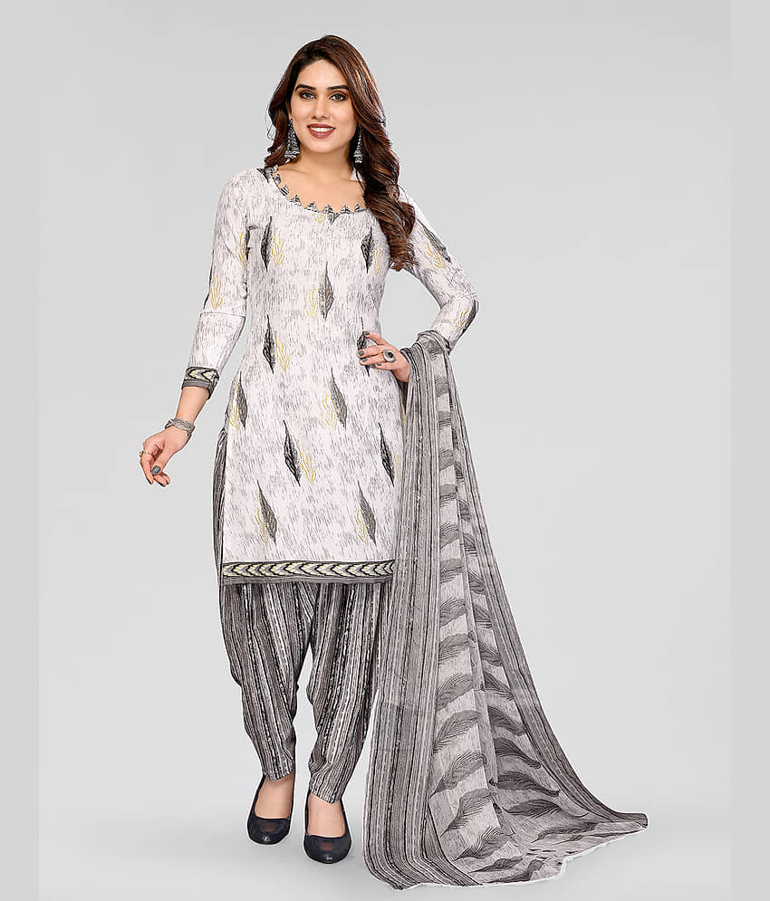 Kashvi Unstitched Crepe Printed Dress Material - Cream ( Pack of 1 )