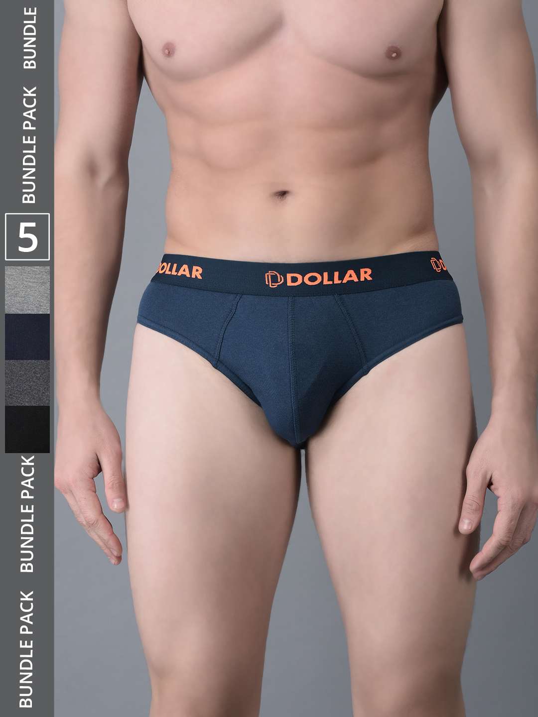 Men's Assorted Pack of 5 Cotton Superior Snug Fit Solid Brief