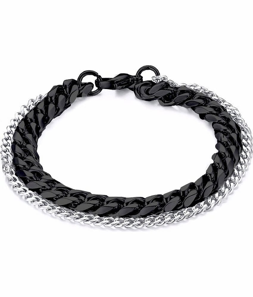 ZIVOM® Double Layered Wrist Wrap Macho Black Silver 316L Surgical Stainless Steel Curb Chain Bracelet for Men Boys