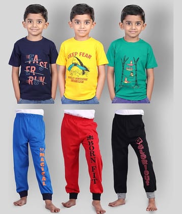 JILZ Pack of 3 Boys Cotton T-Shirt & Pants Set ( Multi )