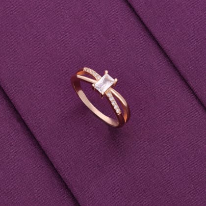 Wavy Baguette Solitaire Silver Ring-White Stone / Rose Gold / 5