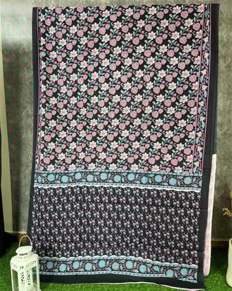 Blockprinted Pure Mul Cotton Fascinating Black Saree