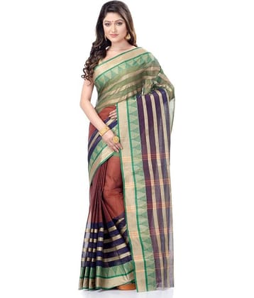 Desh Bidesh Cotton Self Design Saree Without Blouse Piece ( Brown )