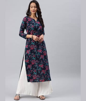 Vaamsi Pack of 1 Rayon Printed Straight Women's Kurti - ( Navy Blue )