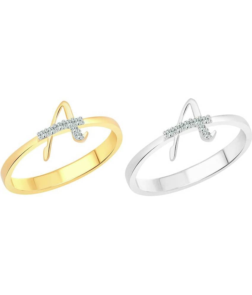 Vighnaharta Awesome ''A'' Letter Selfie (CZ) Gold and Rhodium Plated Alloy Combo Ring Set for Women and Girls- [VFJ1178FRSLF9]