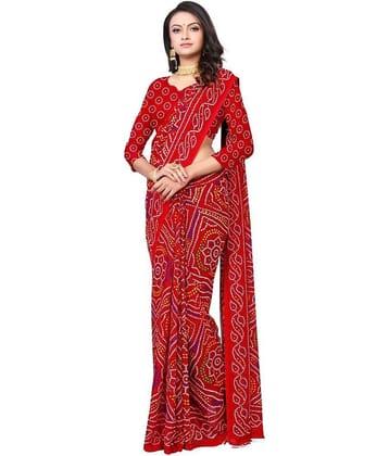 Kanooda Prints Georgette Printed Saree With Unstitched Blouse Piece ( Red )