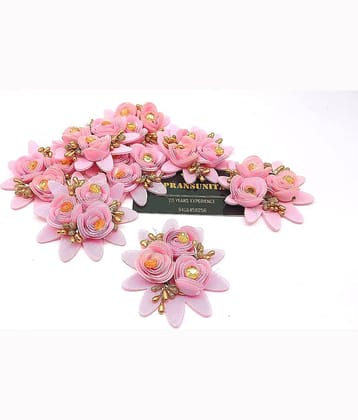 PRANSUNITA Stem less Fabric 3 in 1 Rose Flower with Pollens, Handmade Decoration Flowers for Dresses, Fancy Gift & Wedding Packaging, Valentine, Radha Krishna & Baby Shower, Home Decoration Pack of 6 pcs Color- Pink