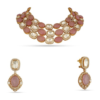 Deeba - Polki & Pink Stone Necklace Set