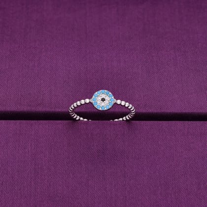 Simply Circular Evil Eye Diamond Studded Silver Ring-White Stone / Silver / US 6 (16.5 mm Diameter)