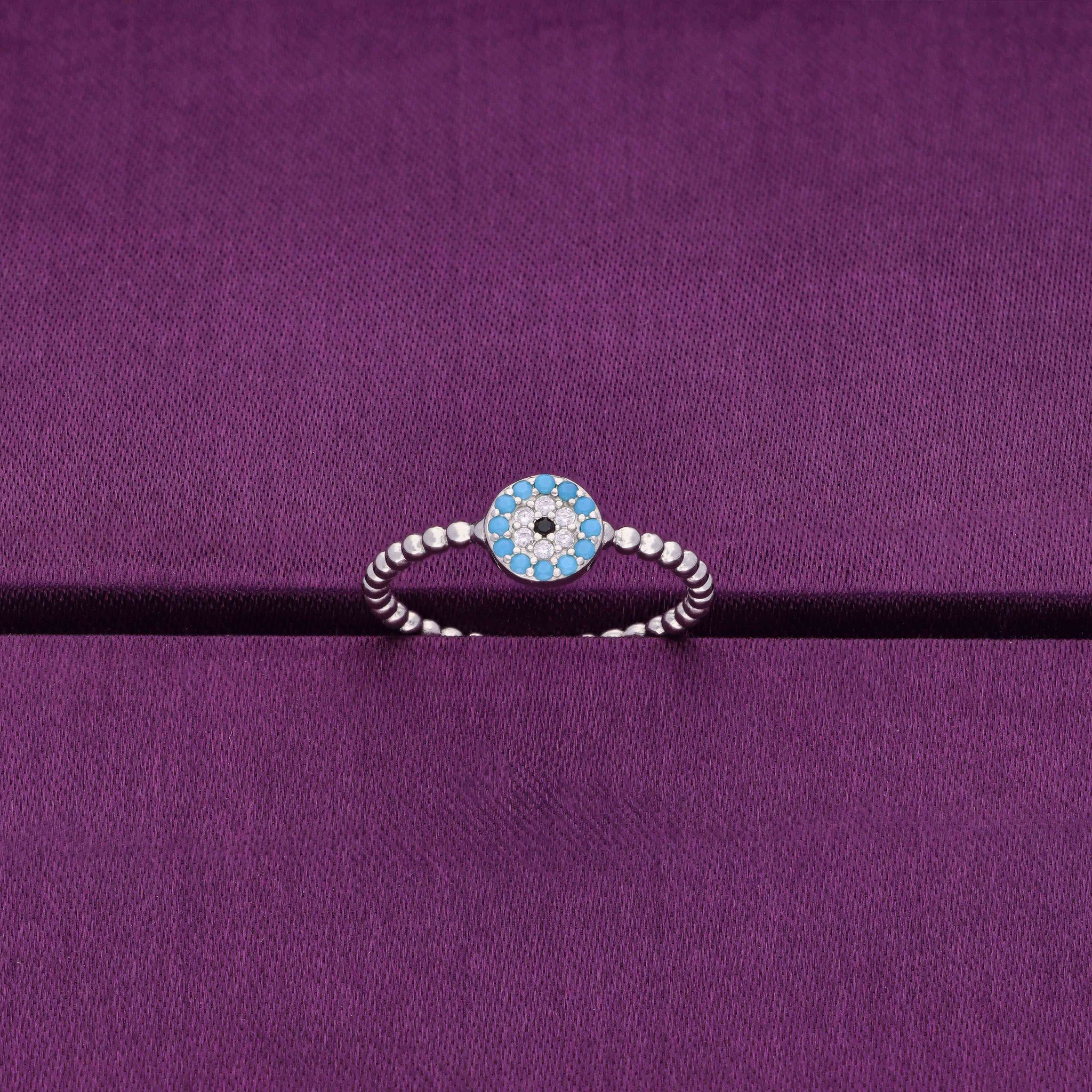 Simply Circular Evil Eye Diamond Studded Silver Ring-White Stone / Silver / US 6 (16.5 mm Diameter)