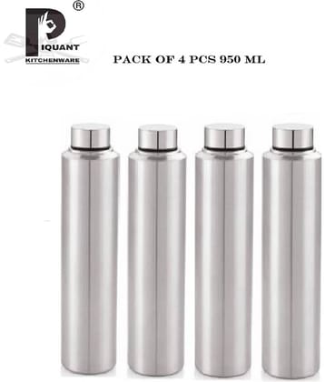 PIQUANT KITCHENWARE Water Bottle for Home/Office/Gym/School/Collage Silver 950 mL Steel Water Bottle set of 4