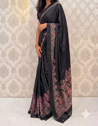 Ajrakh Print Satin silk saree