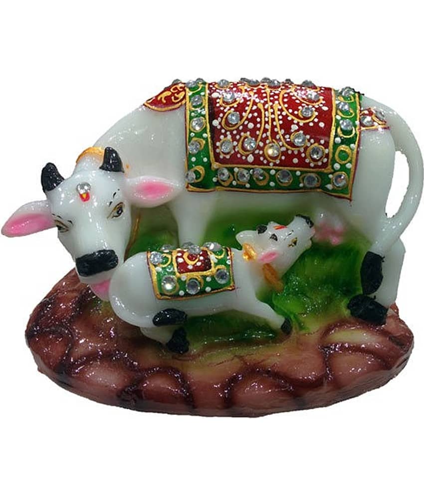 Fashion Bizz Large Elegant Kamdhenu Cow And Calf Metal Statue Decorative Showpiece
